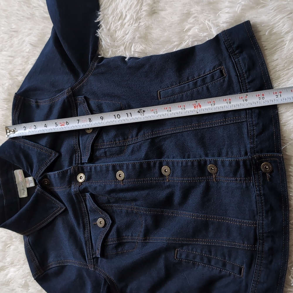 Style&Co Dark Blue Stretch Denim Classic Button Down Jacket With Pockets Size XS - Picture 10 of 10